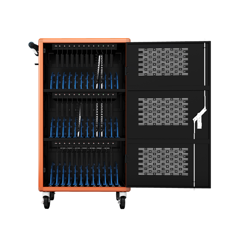 How does the laptop charging cart achieve efficient device management and maintenance?